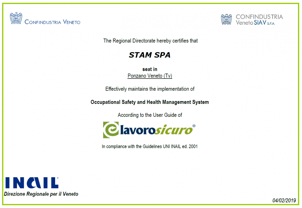 STAM confirms its commitment in Safety and Health